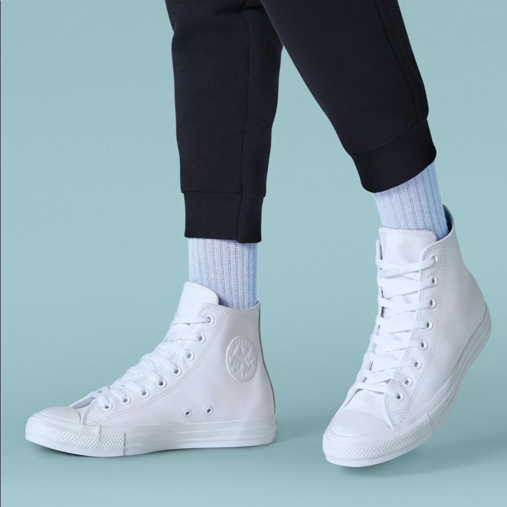 Like NEW Converse all white leather high top - size 6.5
